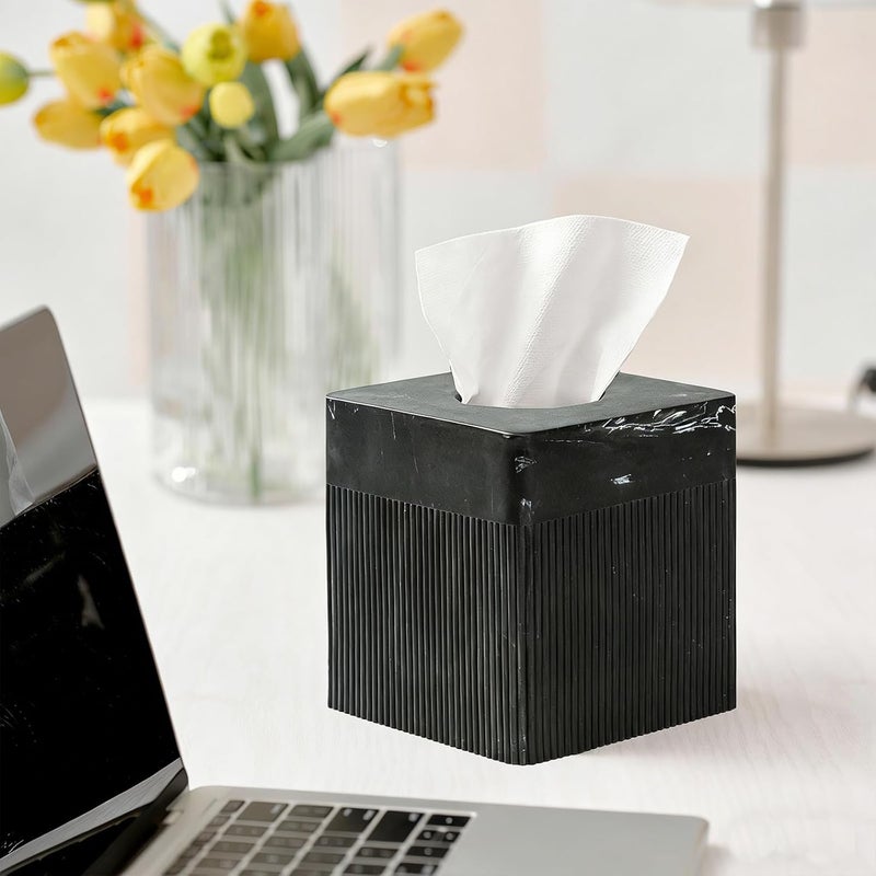 Polytree Tissue Box Cover Square Resin Tissue Holder for Home Decor, Hand Poured Marble Tissue Box Holder, 5 x 5 x 5.5 inches, Black - Image 5